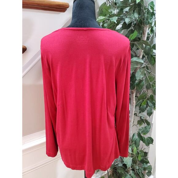Chico's Women Red Solid Rayon Round Neck Long Casual Sleeve Top Shirt Size Large - Picture 5 of 9